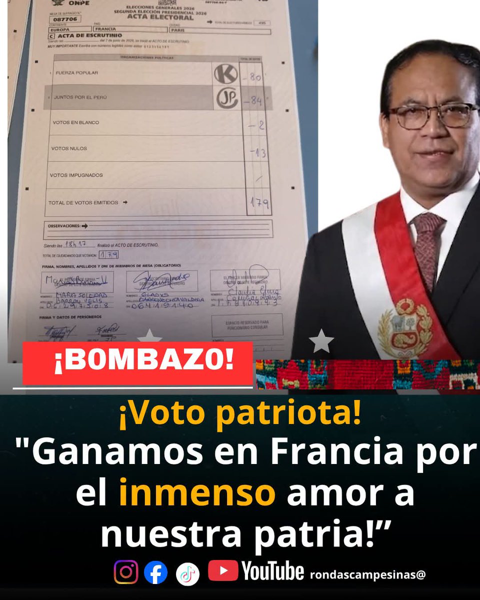 ALFONSO57820023's tweet photo. ¡Voto patriota!
¡Ganamos en Francia por el inmenso amor a nuestra patria! 🇨🇵🇵🇪🗳️ #VotoPatriota #Francia #Elecciones2026 https://t.co/JUH72iSDyk