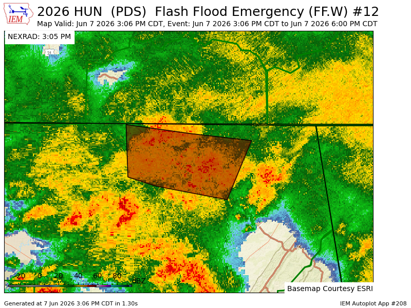 ALRadarCenter's tweet photo. HUN issues Flash Flood Emergency [flash flood: observed, flash flood damage threat: catastrophic] for Jackson, Madison [AL] till Jun 7, 6:00 PM CDT https://t.co/87Mf1dFVg4 https://t.co/WN86BhqujZ