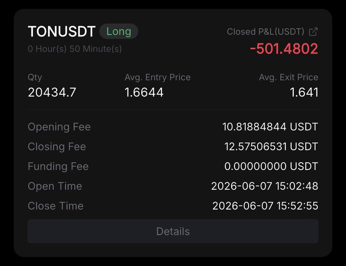HighLevelAlch's tweet photo. 50k -> 500k Challenge

After entering figured I wanted lower so just closed and waiting.

$TON https://t.co/Z42QRkFNYR