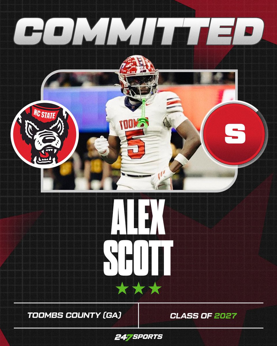 PackPower247's tweet photo. BREAKING: NC State has landed a commitment from Georgia safety Alex Scott in the 2027 class!

Scott committed during his official visit, turning down offers from Georgia Tech, Louisville, Indiana, Ole Miss, Texas A&amp;M, Vanderbilt and Virginia Tech.

✍️: https://t.co/VD3tW4D95s https://t.co/GECNm9ULCs