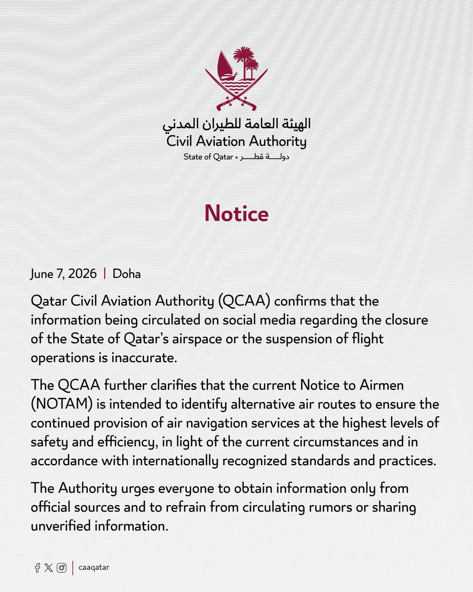 OsintExperts's tweet photo. 🇶🇦✈️⚠️ Qatar NOTAM ..

#aviation #doha #qatar https://t.co/G4bV3cIHMi