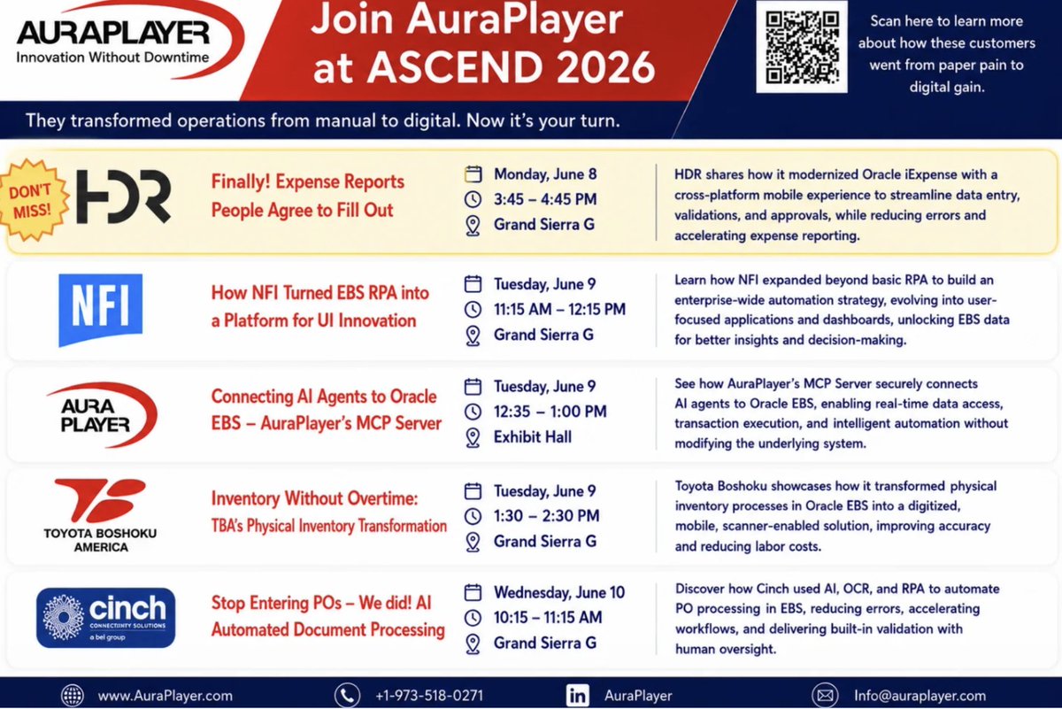 AuraPlayer's tweet photo. #ASCEND2026 begins tomorrow — we are looking forward to kick off our first session!!!
📍 Monday, June 8
🕒 3:45–4:45 PM
📌 Grand Sierra G
We can’t wait to connect, share ideas, and show how organizations are turning manual processes into digital gains with AuraPlayer.
#ASCEND2026 https://t.co/t7qZRwQ4BL