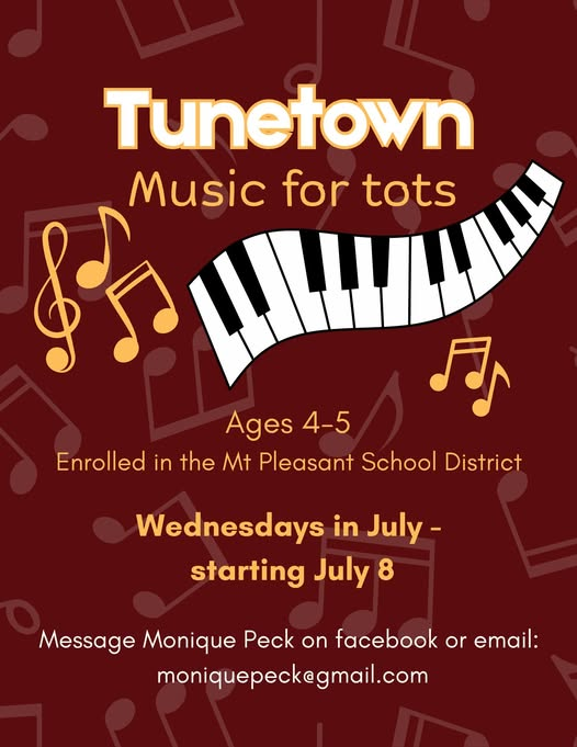 WD0ENR's tweet photo. Do you know a little one ready to make some noise? Registration for our preschool and incoming Kindergarten Tunetown music classes closes on June 15th!  Secure their spot today and let’s get ready to rock! Classes will be held in Old Main on the Mt. Pleasant Central Campus.🎶 https://t.co/4nXQ71ReUF