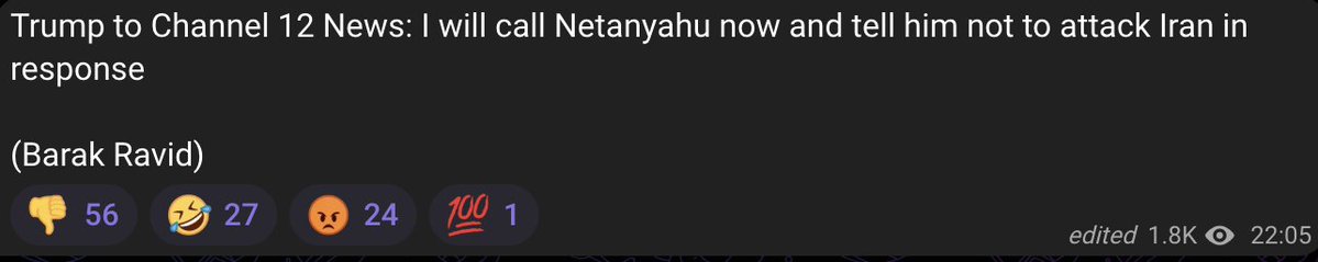 Faytuks's tweet photo. BREAKING: Trump tells Channel 12 that "I will call Netanyahu now and tell him not to attack Iran in response" https://t.co/G2PjwrFY5M