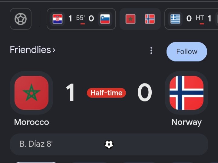 Baslit01's tweet photo. 🚨 HT: Morocco 1-0 Norway
🇲🇦 Brahim Díaz's early goal in the 8th minute is the difference as Morocco lead at the break.
⏱️ Half-Time: Morocco 1-0 Norway ⚽🇲🇦 #FIFAWorldCup2026Boykott  #fifaworldcup #fenerbahçebeko https://t.co/bdbzXOm0c9