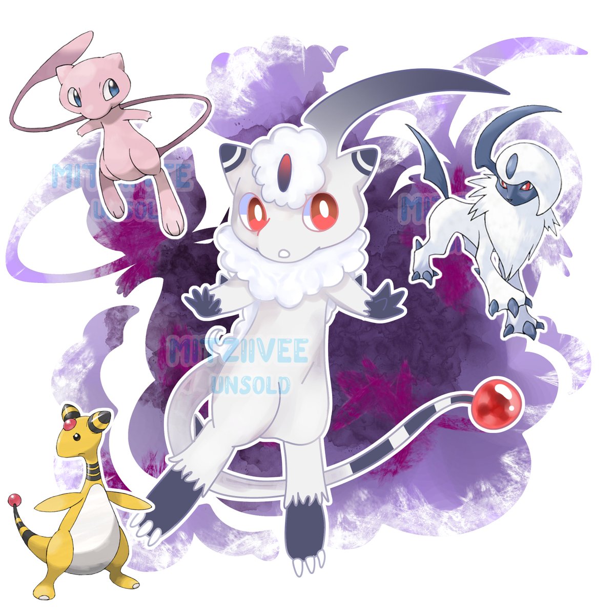 Mitziivee's tweet photo. Mew + Absol + Ampharos = Mewphabsol 
#Pokemonart #pokemonfusion #pokefusion #mew #absol https://t.co/PpSJEznODm