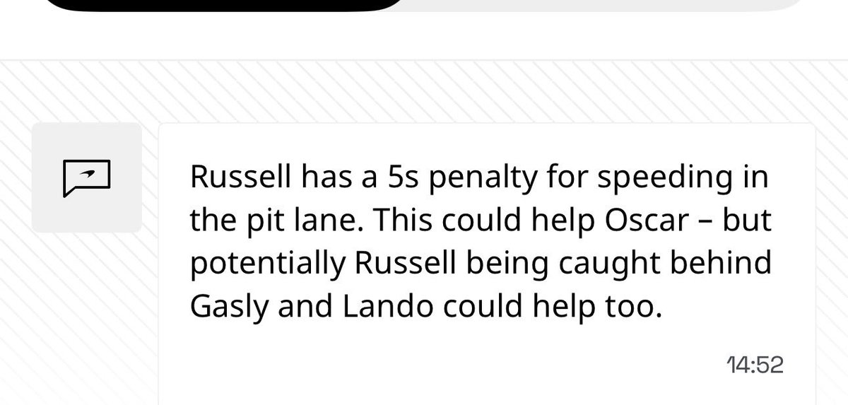 Landoooooo40's tweet photo. They literally kept lando out while his battery was asthma af. TO HELP OSCAR. who then fucked himself by speeding https://t.co/ZuiGvxDv7N
