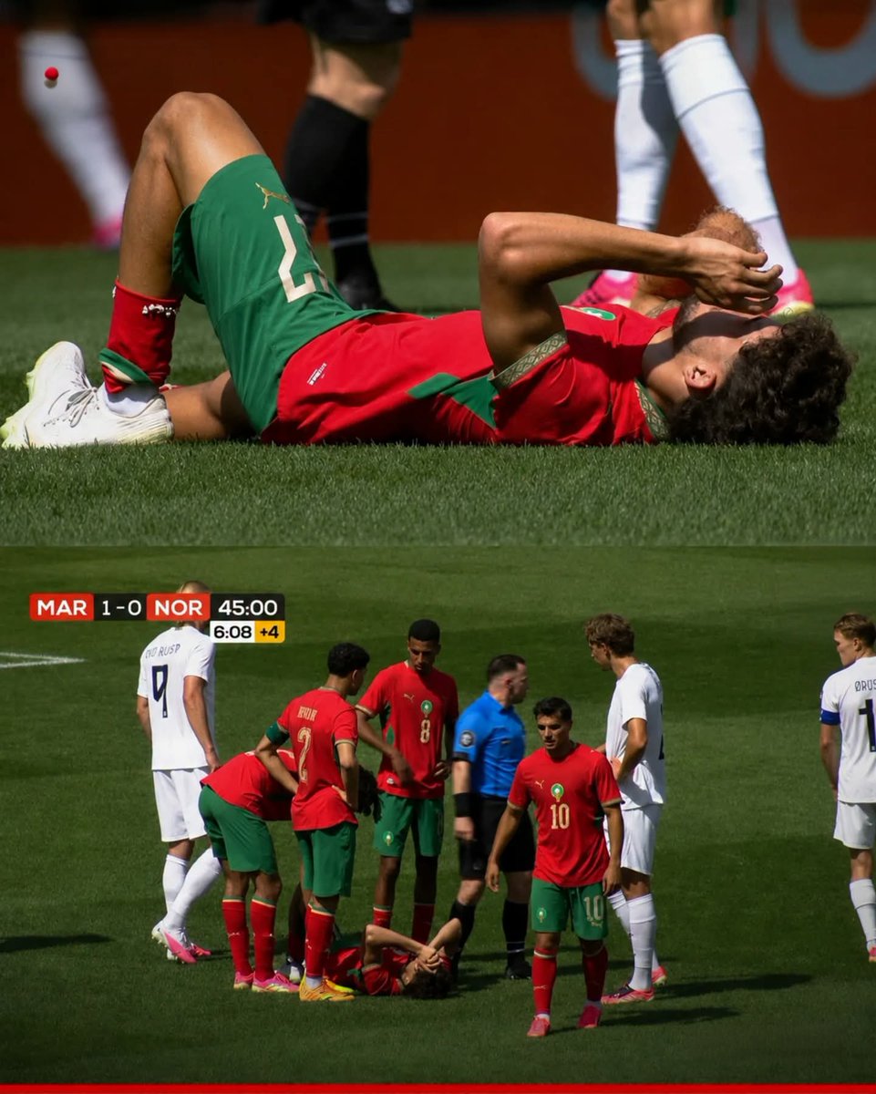Homard77Om's tweet photo. Le seul Point négatif de cette 1er mi-temps. On espère que ce n'est pas trop grave pour #Mezraoui et #Ezzalzouli 
#MAROC
#Brahim
#Ezzalzouli
#FIFAWorldCup2026
#Norway
#المغرب https://t.co/9uIHo5miXj