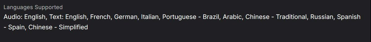 TWAUWiki's tweet photo. The Wolf Among Us 2 will have Audio only in English but Text in the following languages: 

English, French, German, Italian, Portuguese (Brazil), Arabic, Chinese (Traditional), Russian, Spanish (Spain), Chinese (Simplified) https://t.co/GTBQlgKmkD