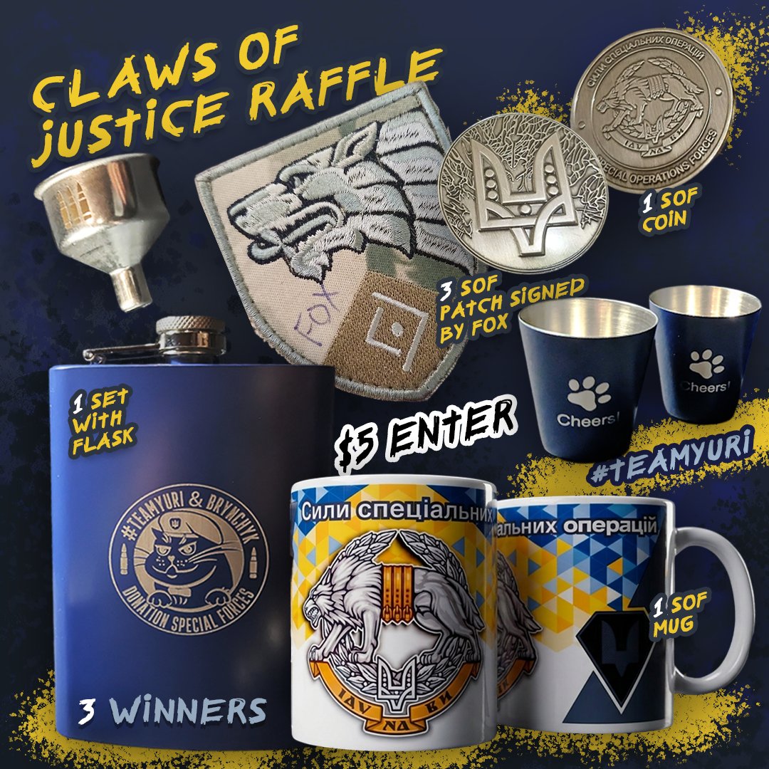 MapleSyrupF's tweet photo. 🐾Claws of Justice Raffle🐾
3⃣ winners
🥇 Brynchyk's Flask Set
🥈SOF Mug 
🥉SOF Coin 
🦊Each winner will get a Foxy signed SOF Patch
📅June 14
$5🎟️https://t.co/c4s6BiTIG0 https://t.co/slORq5yOAs