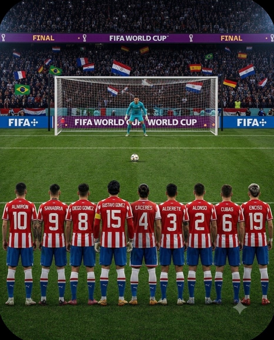 Cristian17ccp's tweet photo. Paraguay vs Portugal.
Cuartos de final de la Copa del Mundo 2026.
0-0 minuto 82.
Penal para Paraguay.
A quién le das la responsabilidad de chutar ese penal histórico? https://t.co/Is4n5cwxfY