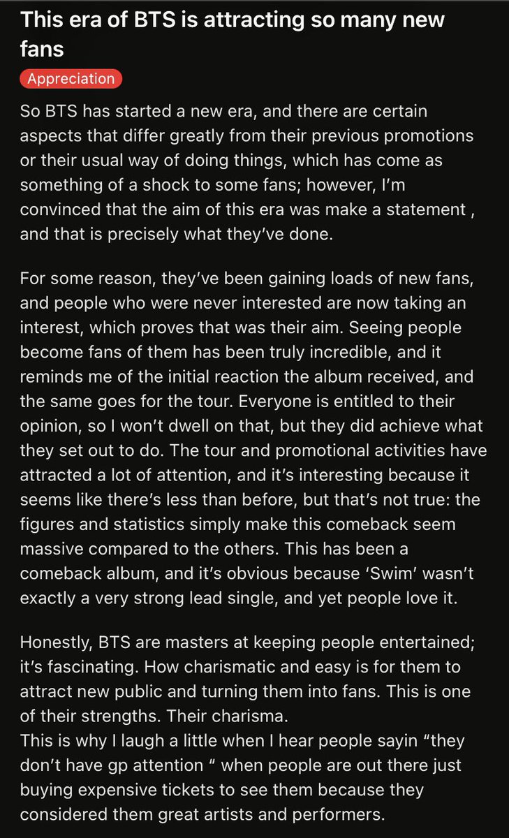 taytanniess's tweet photo. “It’s just your fandom and not gp”

meanwhile, people are buying expensive tickets simply because Arirang is a masterpiece and BTS are exceptional artists and performers. the demand and chart dominance speaks for itself. https://t.co/fSGqSLyb3O