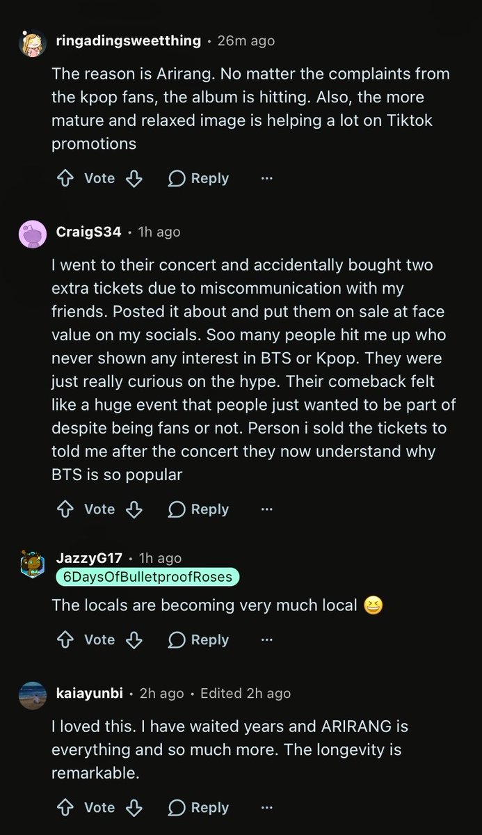 taytanniess's tweet photo. “It’s just your fandom and not gp”

meanwhile, people are buying expensive tickets simply because Arirang is a masterpiece and BTS are exceptional artists and performers. the demand and chart dominance speaks for itself. https://t.co/fSGqSLyb3O