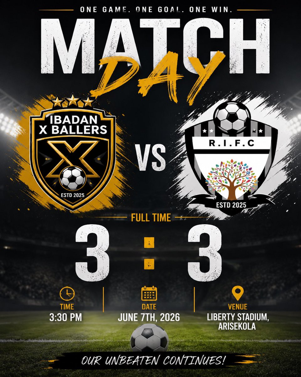 IBXCFC's tweet photo. FT: 3-3. 

Tough game, questionable officiating, missed moments, but the unbeaten run continues. We keep fighting, we keep pushing. Onto the next one. 🖤💛⚽ https://t.co/rkizpOhvuA