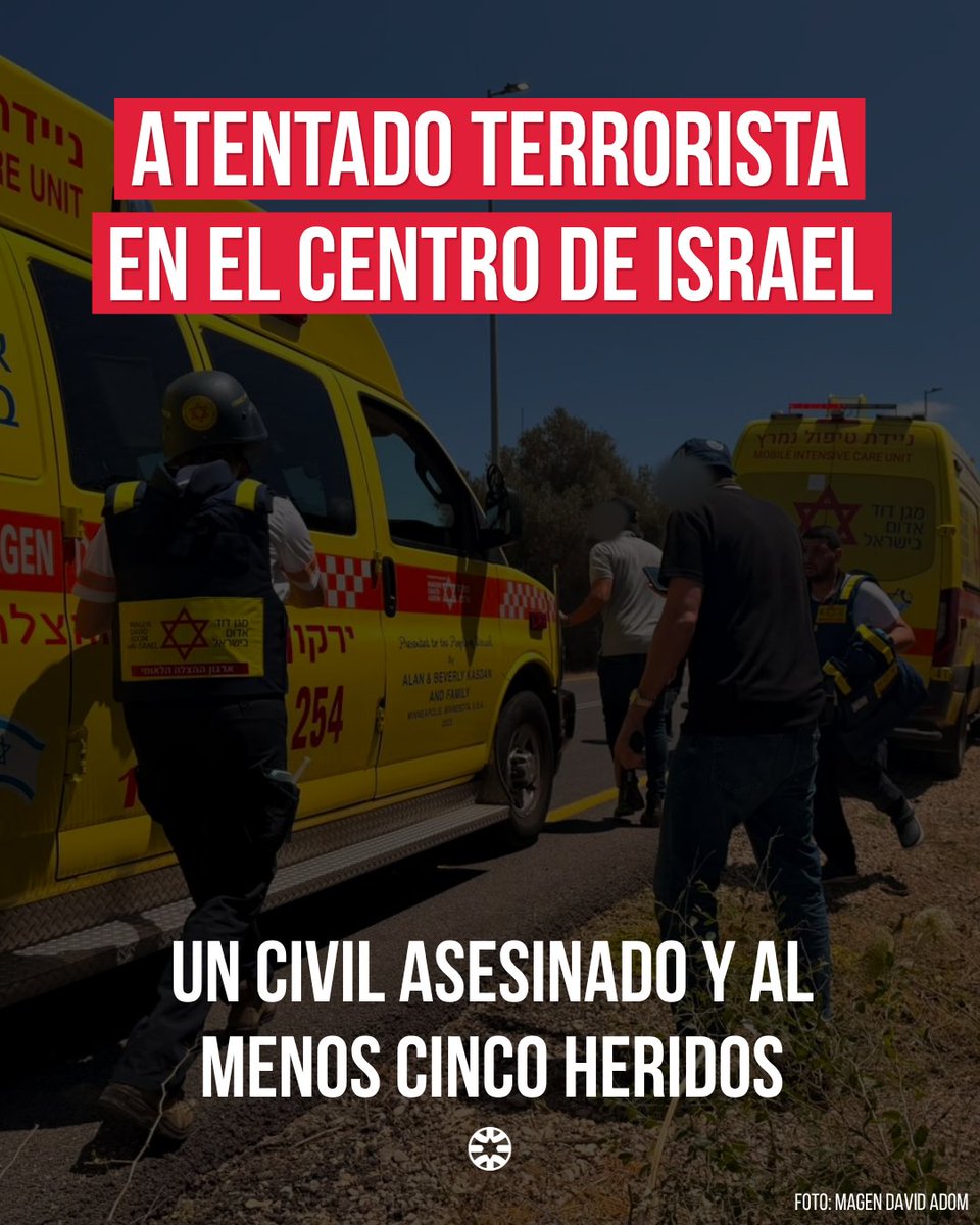 IsraelinPeru's tweet photo. 🚨URGENTE: Esta mañana, terroristas abrieron fuego en el centro de Israel.

Un hombre de fue asesinado y al menos cinco personas resultaron heridas.

Una vez más, civiles israelíes fueron atacados simplemente por vivir en Israel.

Que su memoria sea bendición. Deseamos una pronta recuperación a los heridos.