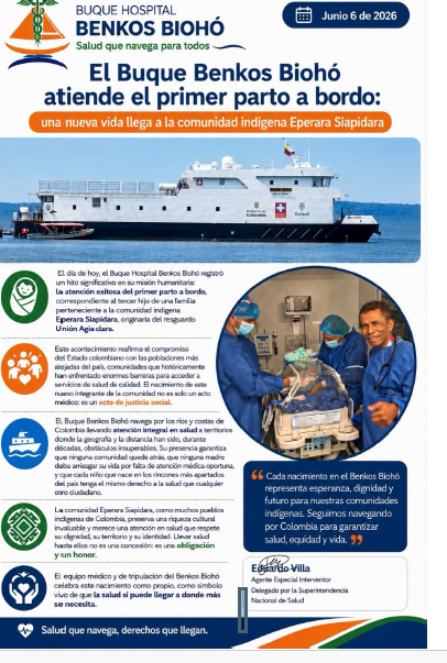eseluisablanque's tweet photo. NACIMIENTO BUQUE HOSPITAL BENKOS BIOHÓ
El Buque Benkos Biohó atiende primer parto a bordo. https://t.co/4SKTFTmRcJ