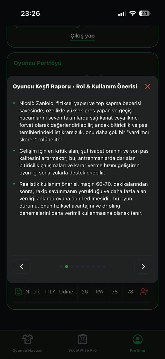 ScoutWiseAI's tweet photo. 🟣⚪ ScoutWise Değerlendirmesi

Udinese’nin Nicolò Zaniolo’nun opsiyonunu kullanması sürpriz olmaz.

🇮🇹 26 yaşında
📈 Potansiyel: 78/100
🔥 Form: 78/100

💪 Fiziksel gücüyle fark yaratabiliyor
⚡ Geçiş oyunlarında etkili
🎯 Birden fazla hücum rolünde kullanılabiliyor

Top kayıpları zaman zaman soru işareti yaratsa da, gösterdiği performans Udinese’nin yatırımını karşılayabilecek seviyede.

💰 Ayrıca bu transferin gerçekleşmesi, Galatasaray adına da önemli bir bonservis geliri anlamına gelebilir.