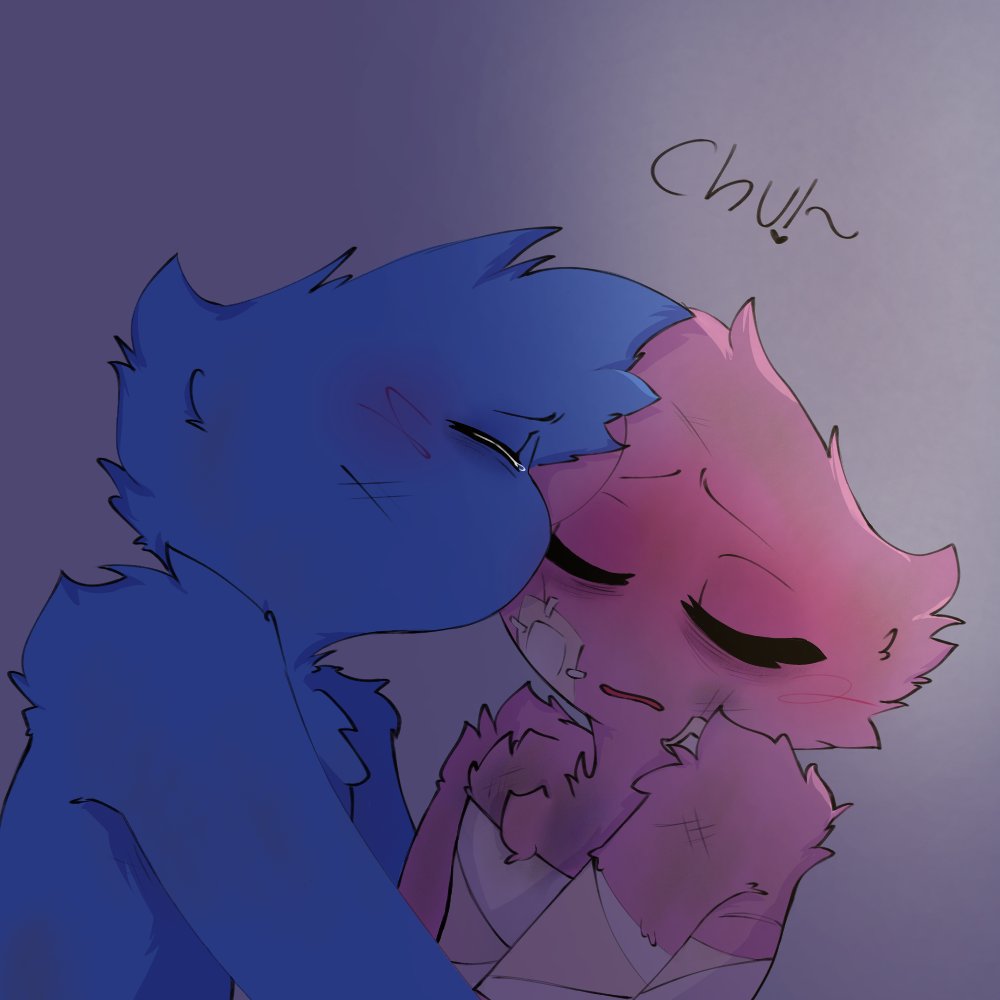 Lvhxxlivv's tweet photo. I’m writing a fanfic for someone else’s au, and I made art to go alongside with it. Here’s the finished art, but I haven’t finished writing lol #kissymissy #huggywuggy #PoppyPlaytime3 #poppyplaytime #huggyxkissy https://t.co/ckWDrWNB0g