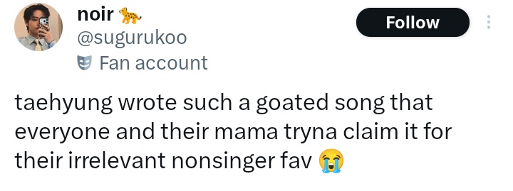chxselorrr's tweet photo. why are trashies crying over a FACT.. jimin IS in the writing credits 😭 the only reason that song gets dragged is cause of ur non singer fave who ruined the song while jimin’s high note is the only viral part https://t.co/5NN9DPpkCC