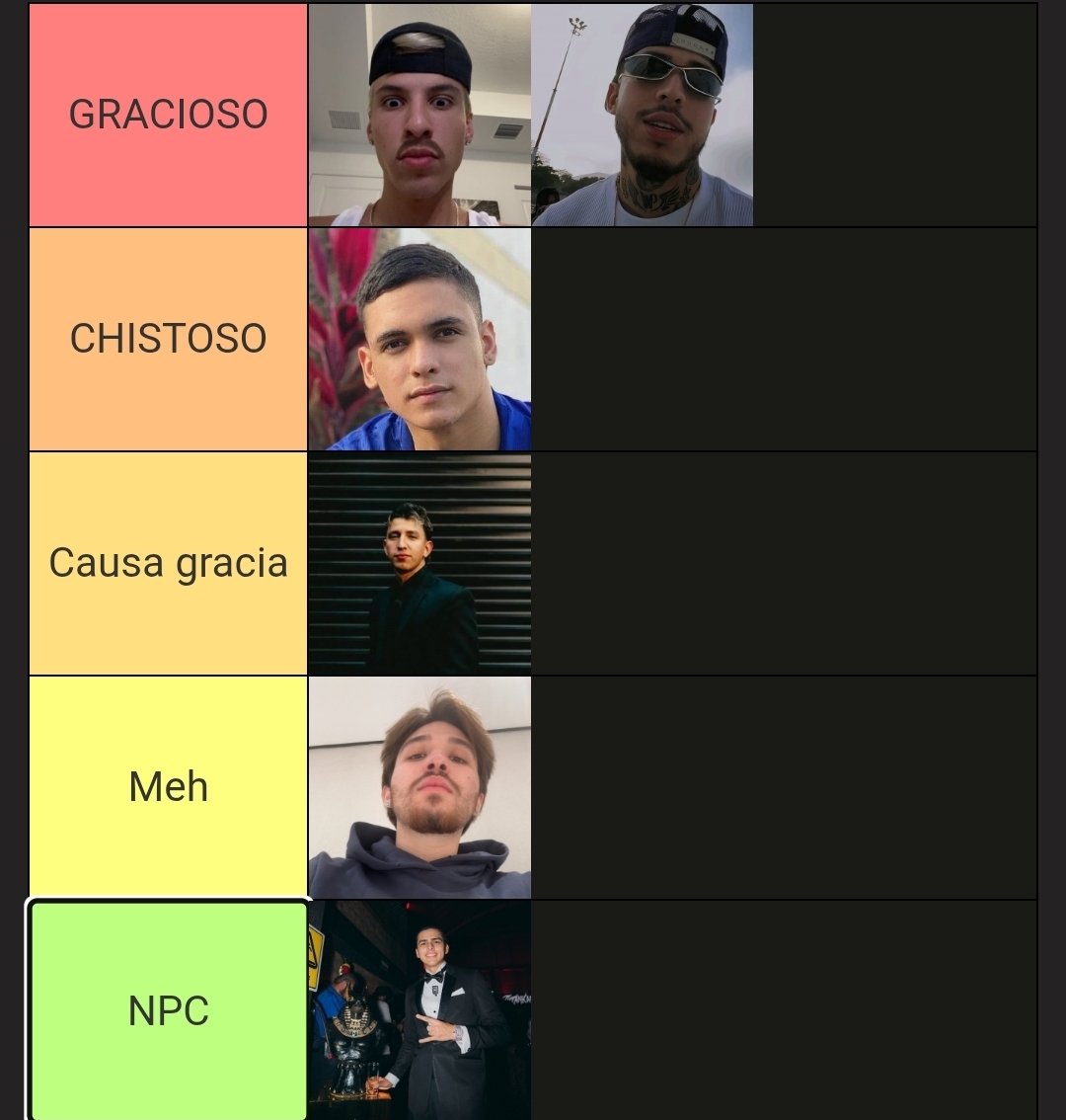 AOtaya45724's tweet photo. Que tal mi top de los mas graciosos de la ganga?

Create a Mas graciosos de la ganga Tier List - TierMaker https://t.co/dSBt7zpkAX https://t.co/d3kEm9aUZX
