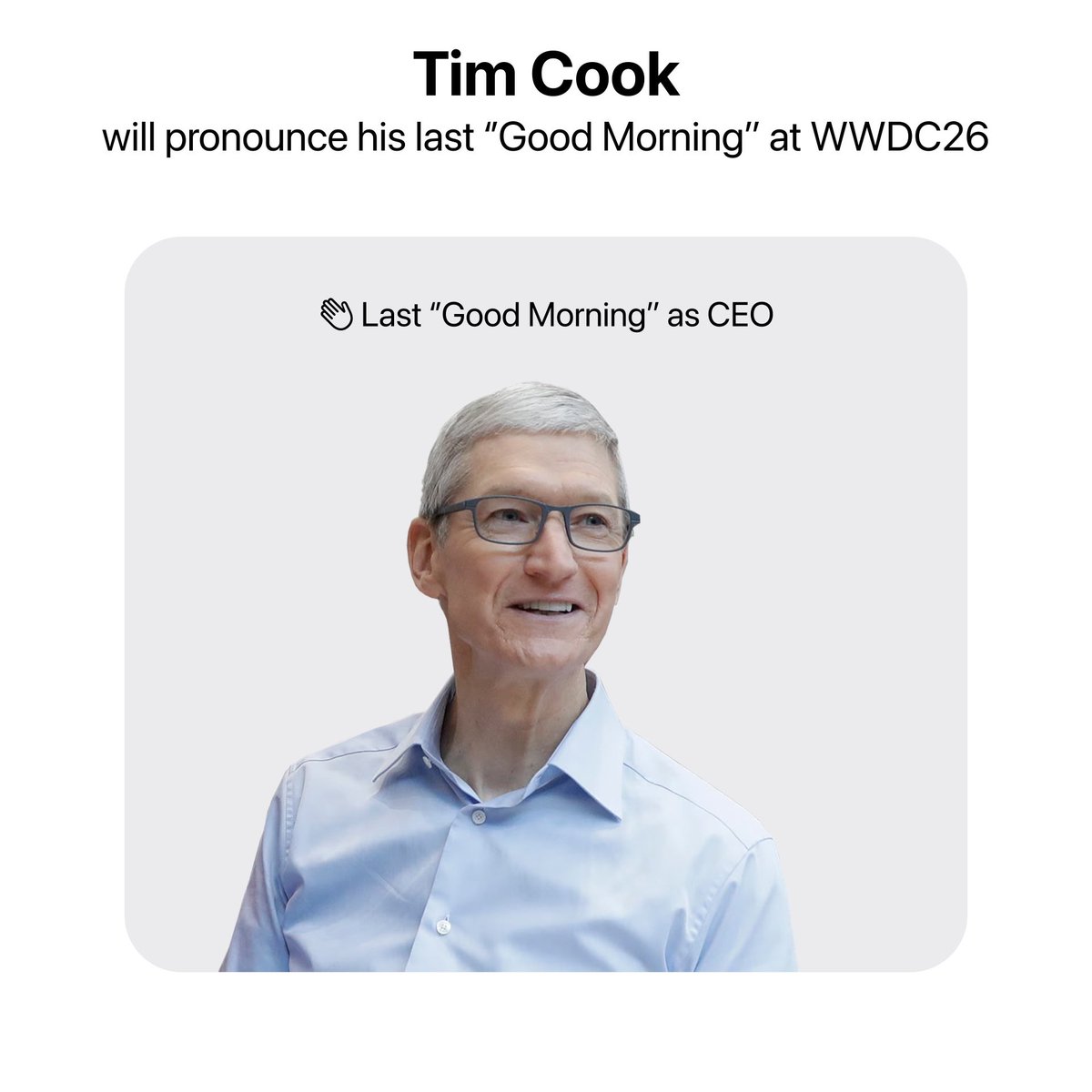 theapplecycle's tweet photo. Tomorrow, Tim Cook will pronounce his last “Good Morning” as Apple CEO 👀 https://t.co/pCVi9fkE3i