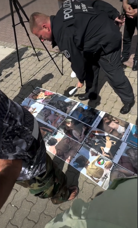 Mausebaer17's tweet photo. Deutsche Polizisten entscheiden, welche Bilder auf palästinasolidarischen Demos gezeigt werden dürfen. https://t.co/Vi0h3Lnkfn