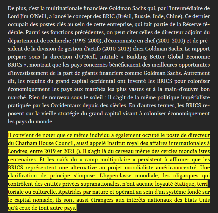 egregoor's tweet photo. 🎭 LES DEUX VISAGES DE L'OPPOSITION CONTRÔLÉE – IURIE ROSÇA

Quelque chose me dit que @iurie17029 ne sera jamais invité chez @GPTVoff et autres laquais du Kremlin :

« Il convient de noter que ce même individu [Lord Jim O'Neill, a lancé le concept des BRIC (Brésil, Russie, Inde, Chine)] a également occupé le poste de directeur du Chatham House Council, aussi appelé Institut royal des affaires internationales à Londres, entre 2019 et 2021 (). 

Il s'agit là du cerveau même des cercles mondialistes centenaires. Et les naïfs du "camp multipolaire" persistent à affirmer que les BRICS représentent une alternative au projet mondialiste américanocentré. » 

Découvrez le blog de Iurie Rosça ➡️ https://t.co/y7B4pQdoGG