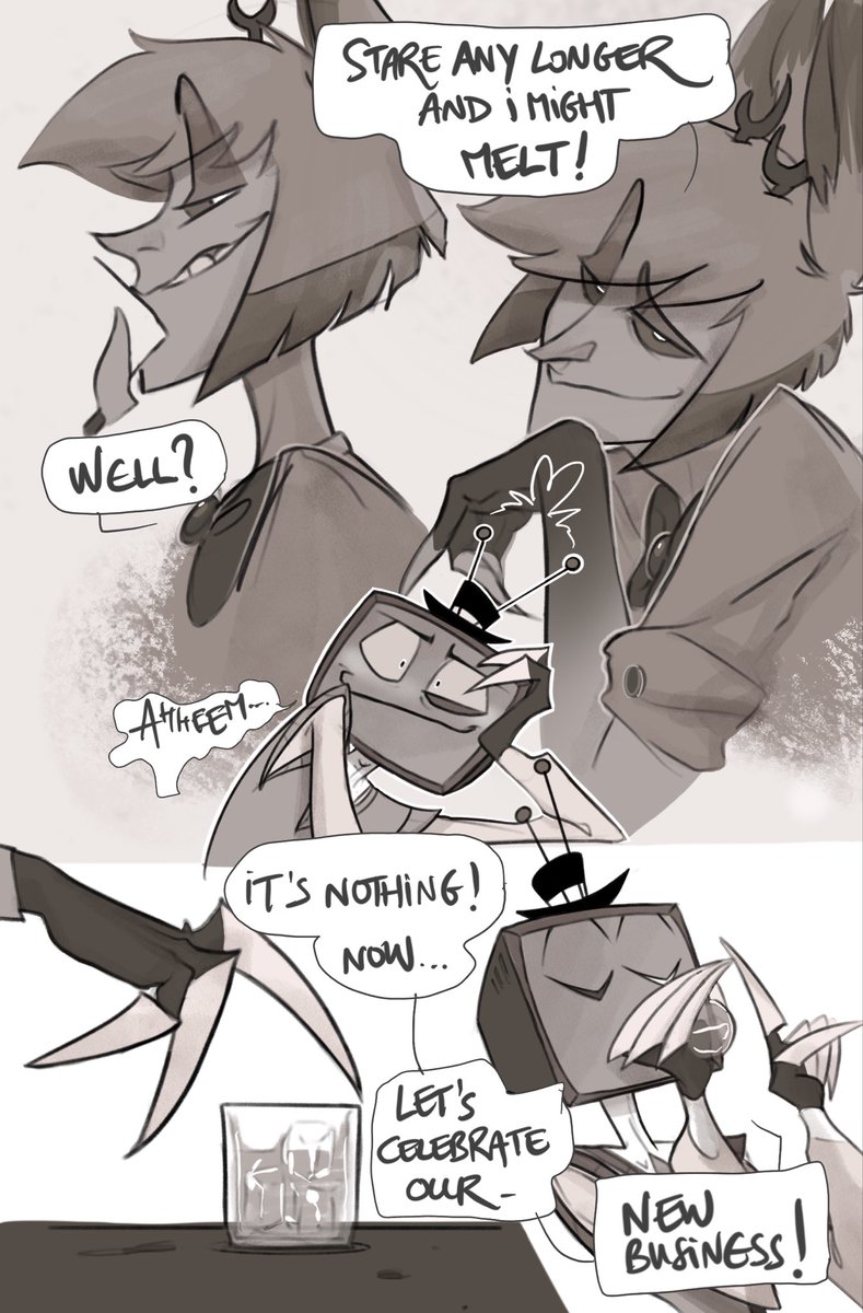 debergerac_art's tweet photo. Pages 2/5 of my #radiostatic comic for @itsgivingdemon ‘s last zine ❤️ 💙 
#hazbinhotel #voxal https://t.co/O3dr5Rp1A4