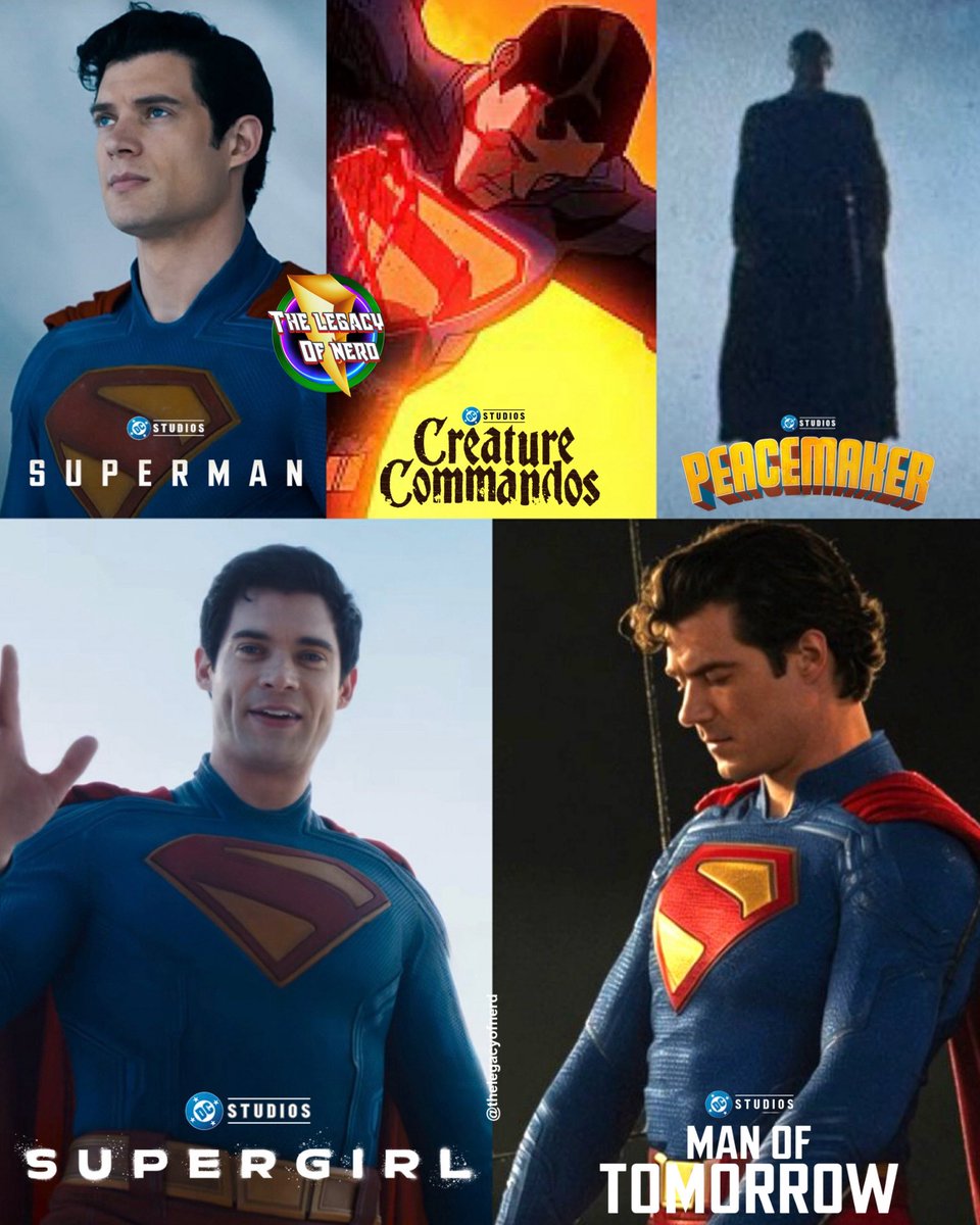 thelegacyofnerd's tweet photo. Every appearance of the David Corenswet version of Superman in the New DC Universe 

• Superman (2025)
• Creature Commandos (2025)
• Peacemaker (2025)
• Supergirl (2026)
• Man Of Tomorrow (2027) https://t.co/b0ZCITemqc