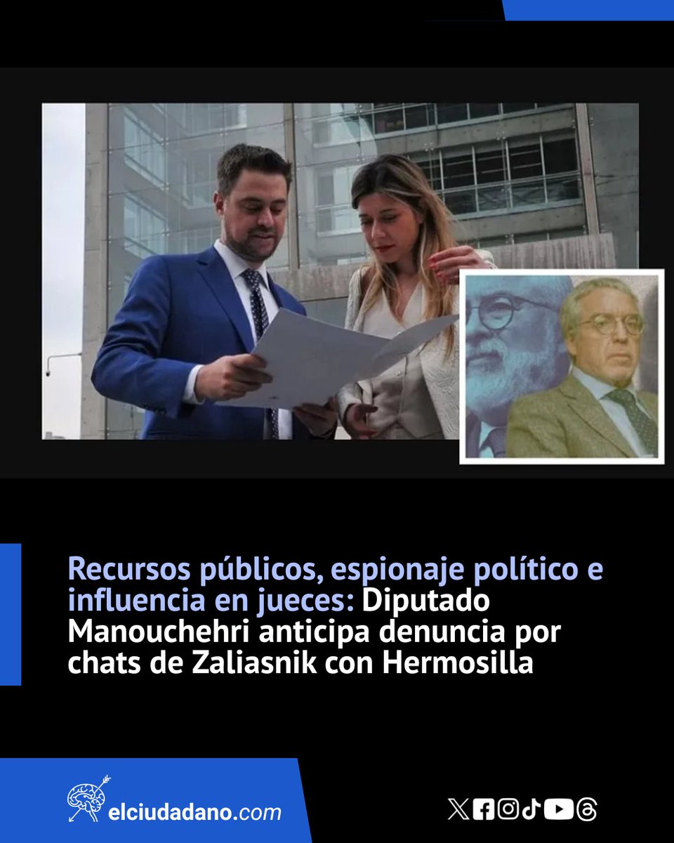 El_Ciudadano's tweet photo. El Diputado Daniel Manouchehri adelantó que denunciarán ante la Fiscalía los chats del embajador Zaliasnik con Luis Hermosilla, donde se plantean una trama con una serie de presuntos ilícitos, incluyendo uso de recursos públicos, espionaje político e intervencionismo ante jueces. Por su parte, la senadora Daniella Cicardini acusa daño a la democracia y exige investigación profunda.

¿Y tú, qué opinas? ¡Te leemos en los comentarios!

Lee la nota completa en el link 🔗https://t.co/3pjgdy2tLC