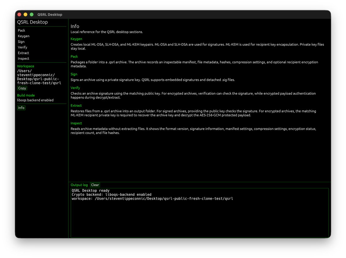 stevetipp's tweet photo. New update for qsrl v0.2.12 on GitHub. Added an Info tab for the desktop app, clarified the extract key labels for signature checks/encrypted archives, and cleaned up the form alignment across the UI. https://t.co/OnTX5XVXVt
