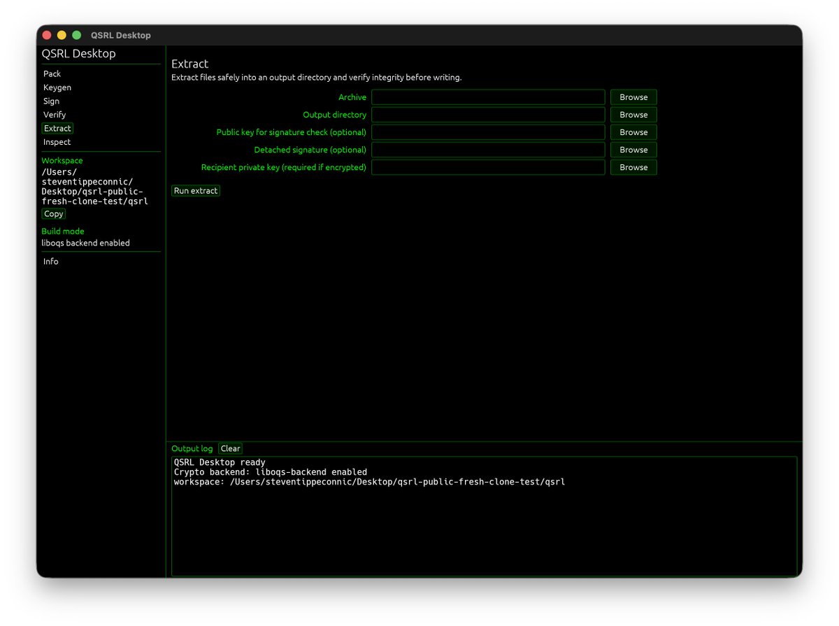 stevetipp's tweet photo. New update for qsrl v0.2.12 on GitHub. Added an Info tab for the desktop app, clarified the extract key labels for signature checks/encrypted archives, and cleaned up the form alignment across the UI. https://t.co/OnTX5XVXVt