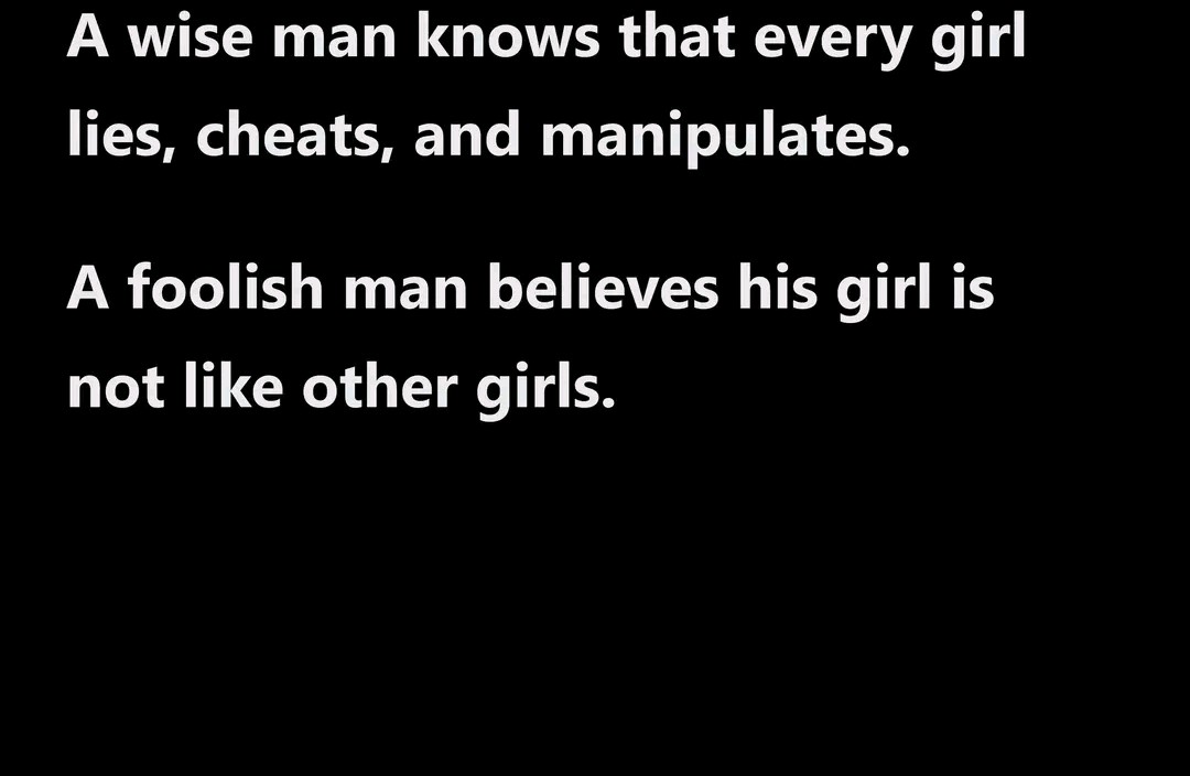 999Ynoa's tweet photo. Attention 

100% 
guy code 
all fake you just next on her line  enjoy   look woman can't be loyal no man ...  
so no marriage, or move in with no  girl  is way 2026 2027  she will win destroy .... https://t.co/JroxDgLj1B