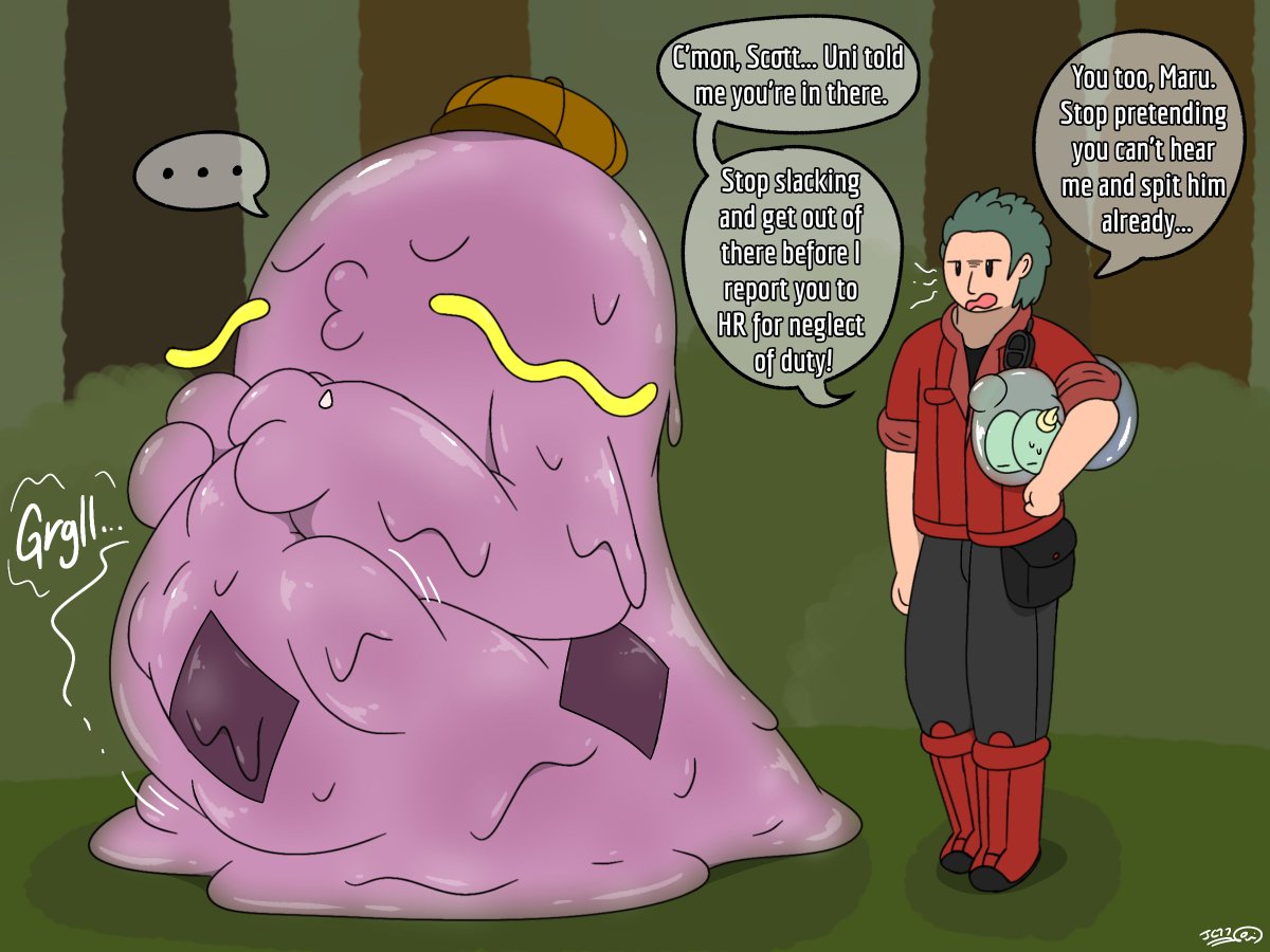 deepcave77's tweet photo. (Implied Digestion on Second pic)
Scott often takes advantage by being a belly filler for his friendly Pokémons like Maru.
Like, Maru can fill his belly, and Scott can get away from his work.
Still, His 'friends' are mostly untamed Pokémons, so something unexpected can happen :P https://t.co/RgHPeMVzJE