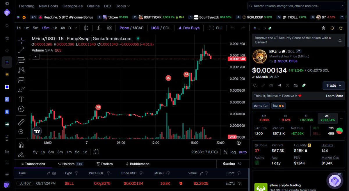 scanoooor's tweet photo. $MFinu is sitting at $134K and nobody is talking about it yet.

Chart looks right and the early holders aren't selling.

I grabbed a bag this morning.

This won't stay quiet for long.

Jt6i35KkeFiDV8jH6A6nzaRFfTpA1u8VwiwdiBNpump https://t.co/yZBpUZxBo3