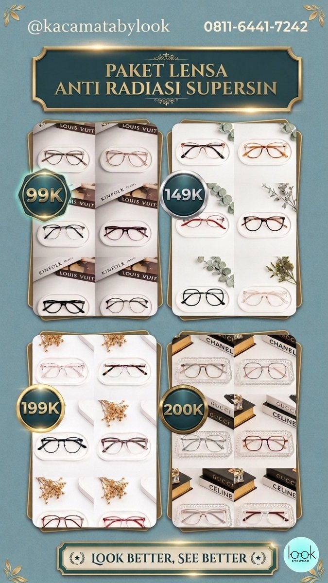 Imah_opto's tweet photo. 👓 Minus nambah tapi dompet lagi hemat? Tenang~
Di @kacamatabylook ada paket frame + lensa anti radiasi supersin mulai 99K ✨ 
✔️ Cek mata GRATIS oleh tenaga kesehatan bersertifikat (Optometris) 
✔️ Home service ke rumah/kos 
Semarang &amp; sekitarnya yaa 🤍 https://t.co/HqqvYZwSJQ