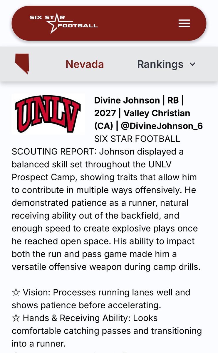 DivineJohnson_6's tweet photo. thank you @sixstarfootball for the write up ! @lvmegacamp Grateful for the oppurtunity. https://t.co/fnwgtDEgHF