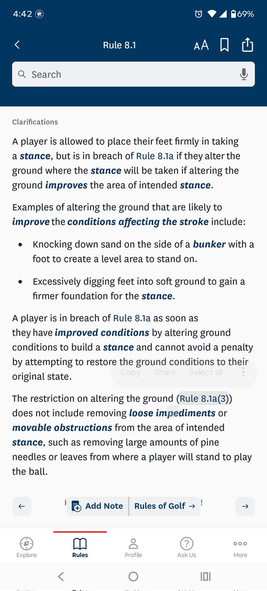 RobTyska's tweet photo. @TripleTeeMax @GOLF_com @uswomensopen You are allowed to dig your feet in but not alter the ground. https://t.co/pw5CBR4ONe