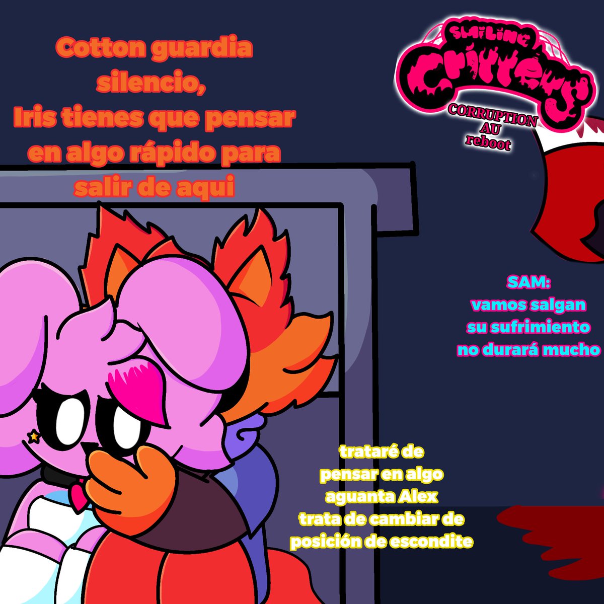 max_5690XD's tweet photo. Alex y Iris llendo al refugio con Evelyn pero encontraron a Cotton y a más supervivientes pero Alex se quedó atrapado con un Sam infectado.
"Todo queda en Manos de Iris y Evelyn para salvar a Alex y a Cotton"
#smilingcrittersOC #smilingcrittersAU #fnfcorruption https://t.co/LOlQHqVxQa
