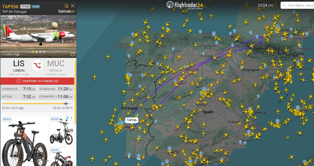 BigbroObserver's tweet photo. What is happening to TAP556 from Lisbon to Munich? Why did it turnaround?
#TAP #AirPortugal https://t.co/5gctglGxOo