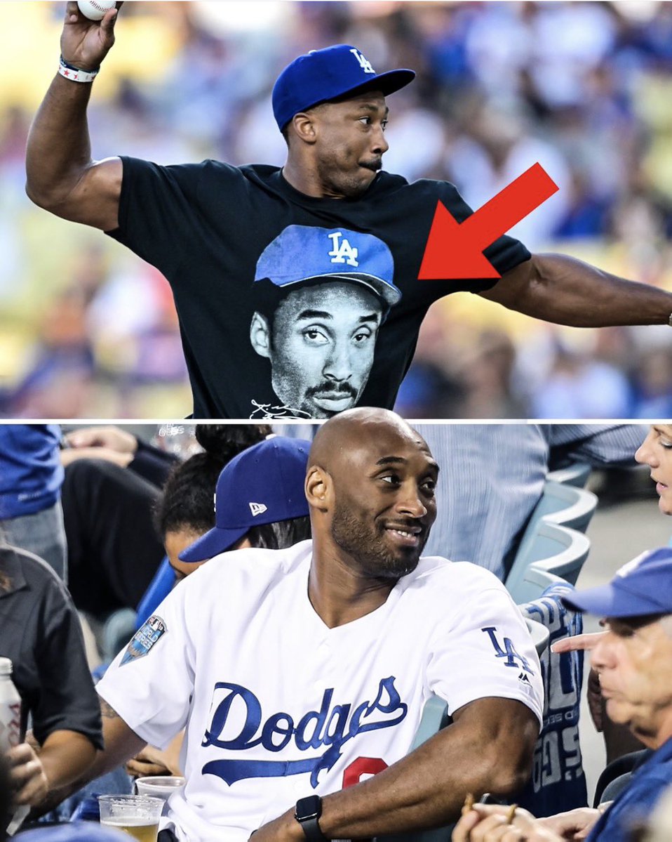 AdamSchefter's tweet photo. New Rams DE Myles Garrett threw out the first pitch at Saturday night’s Dodgers’ game wearing a Kobe shirt. https://t.co/FUIkNtuJLs