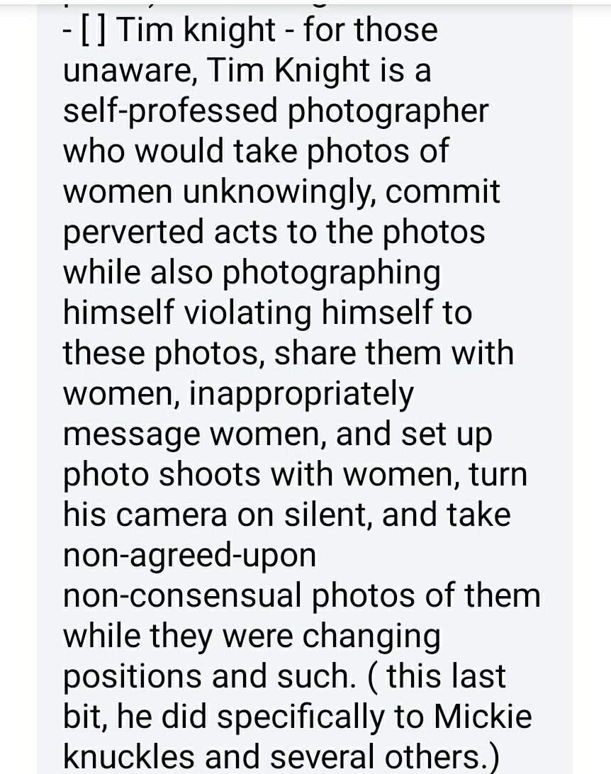 Wiggygator's tweet photo. #SpeakingOut #GCWCOSV TW: S*xual assault. This one is personal. Tim messaged me with interest and when I told him my situation, he claimed to understand and respect my boundaries then proceeded to ignore them all. I then received abusive messages from strangers for outing him. https://t.co/3twwG3ldib