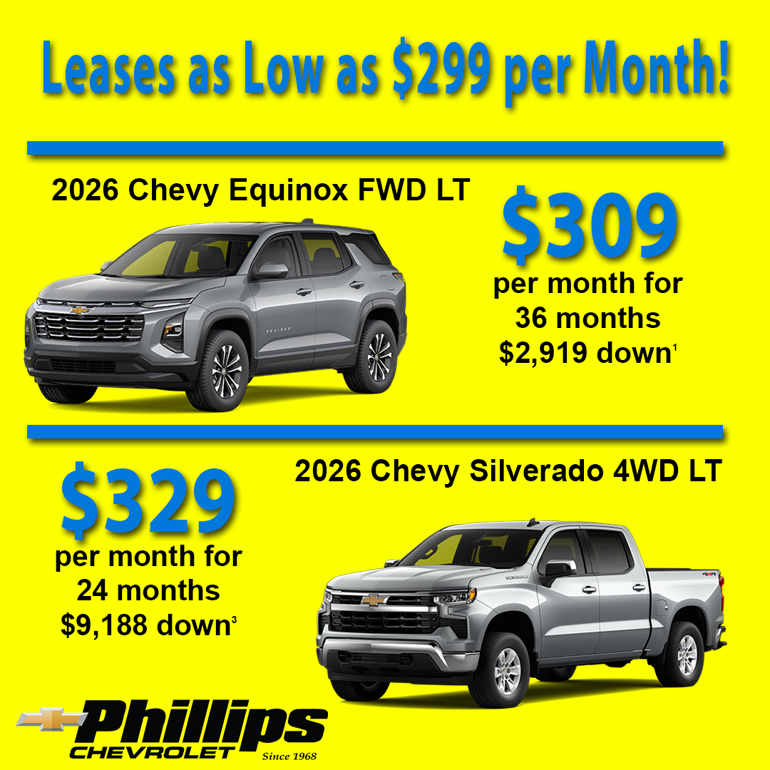 PhillipsChevy's tweet photo. ☀️ CHEVY JUNE LEASE SPECIALS ARE HERE! 🚗💨
Looking for a brand-new ride without the big monthly payment? Kick off your summer right and get behind the wheel of a new Chevrolet with our limited-time June lease offers! https://t.co/kghFfrUg17
