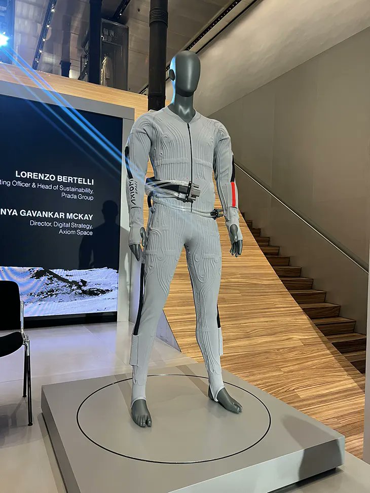 designscene's tweet photo. From the #Prada Broadway Epicenter, we got an exclusive first look at the next chapter of the @Prada  and @Axiom_Space partnership. The two unveiled the next-generation Liquid Cooling and Ventilation Garment, the LCVG, that NASA astronauts will wear on the lunar surface for the first time in more than 50 years.

The garment is built with seamless knitting technology, integrated cooling tube tunnels woven directly into the fabric, and redundant water lines for added safety. It is, in every sense, a Prada piece, precise, considered, and technically uncompromising, designed not for a runway but for the surface of the moon.

At the panel, Lorenzo Bertelli, Chief Marketing Officer of the Prada Group, drew a direct line between this collaboration and the house's long history of pushing into unfamiliar territory. In the 1990s, Prada entered the America's Cup with Luna Rossa, and that adventure produced the Red Stripe, one of the most recognizable signatures in luxury. The same Red Stripe now marks the commander role on the Axiom space suit. Coincidence, Bertelli said, feels like too small a word for it.

Russell Ralston of Axiom Space described the south pole of the moon as a genuinely extreme environment, sharp-edged regolith, plasma fields from solar winds, temperature differentials that Apollo never faced. This suit is engineered for all of it. Dr. Jonathan Cirtain, CEO of Axiom Space, put it plainly: the technologies developed here will one day benefit people who never go to space at all.

Fashion and aerospace have never looked quite like this before. 

More on DSCENE: https://t.co/Z6TbSvpaHh