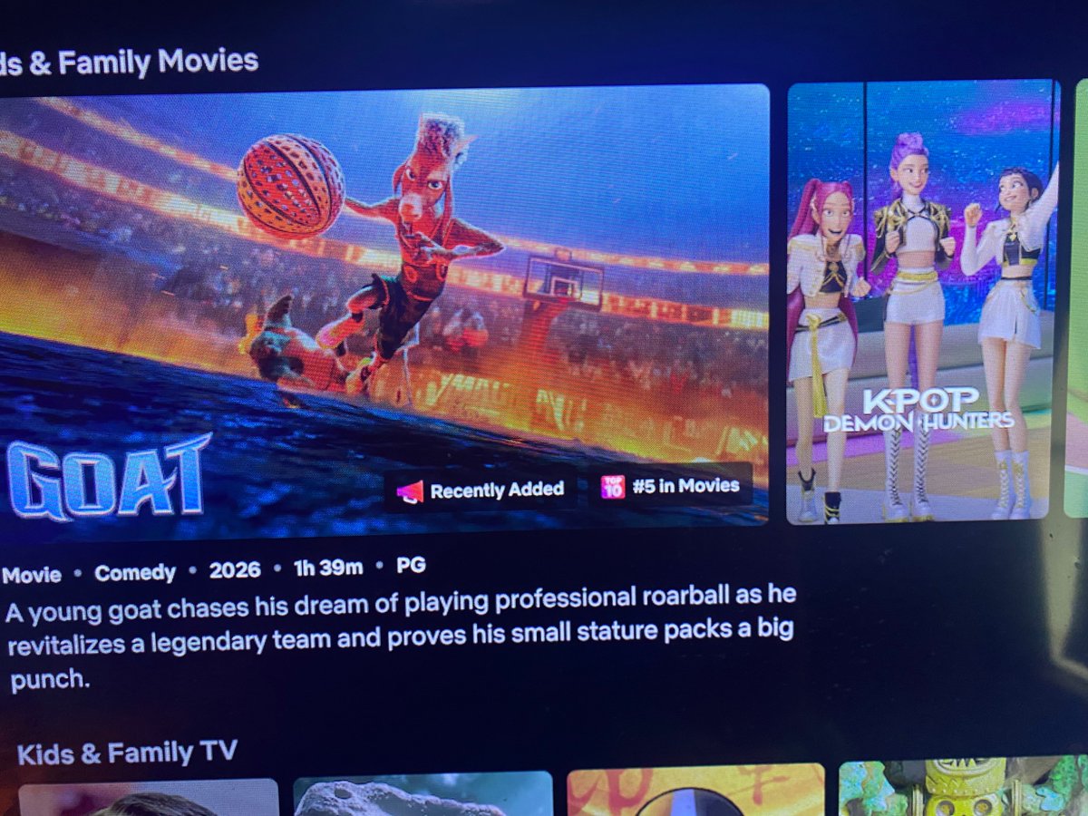 DNickson345's tweet photo. Goat Next To Kpop Demon Hunters 

(Despite goat is made by the creators that made Kpop and spider verse)

Such a Rare Thing For Me To See On Netflix https://t.co/obvNjJswZL