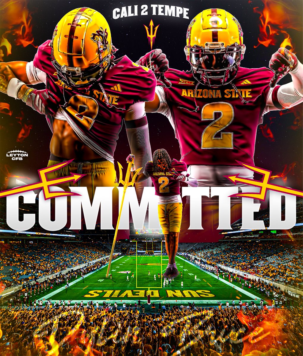 LeytonCFB's tweet photo. BREAKING: Four-star CB Dylin Bruce (@Dylinnn_1k) has committed to ASU, he tells me.

Dylin is the No. 37 CB in the class of 2027.

He chose ASU over Boise State, Vanderbilt, and Utah.

#ForksUp https://t.co/z9JVhZ24jv
