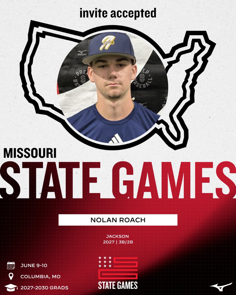 PrepBaseballMO's tweet photo. 𝙈𝙞𝙨𝙨𝙤𝙪𝙧𝙞 𝙎𝙩𝙖𝙩𝙚 𝙂𝙖𝙢𝙚𝙨: 𝙄𝙣𝙫𝙞𝙩𝙚 𝘼𝙘𝙘𝙚𝙥𝙩𝙚𝙙 ✅

'27 3B/2B Nolan Roach (Jackson) is Locked In 🔐 for #MOSG26

👤: https://t.co/Tn9Wj1ILlt 

Event Info 👉 https://t.co/vv9hhIFujU https://t.co/NLgNCVDAlE