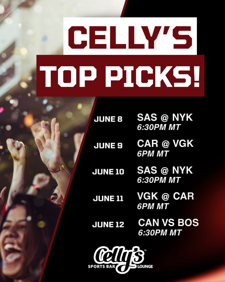 CenturyDowns's tweet photo. 🏒🏀 The biggest games of the year are happening in Celly's this week!

Catch the final hockey and basketball games of the season, then cheer on Team Canada as they take on Bosnia &amp; Herzegovina in their opening group-stage match. ⚽ https://t.co/1XRWc2dlZG