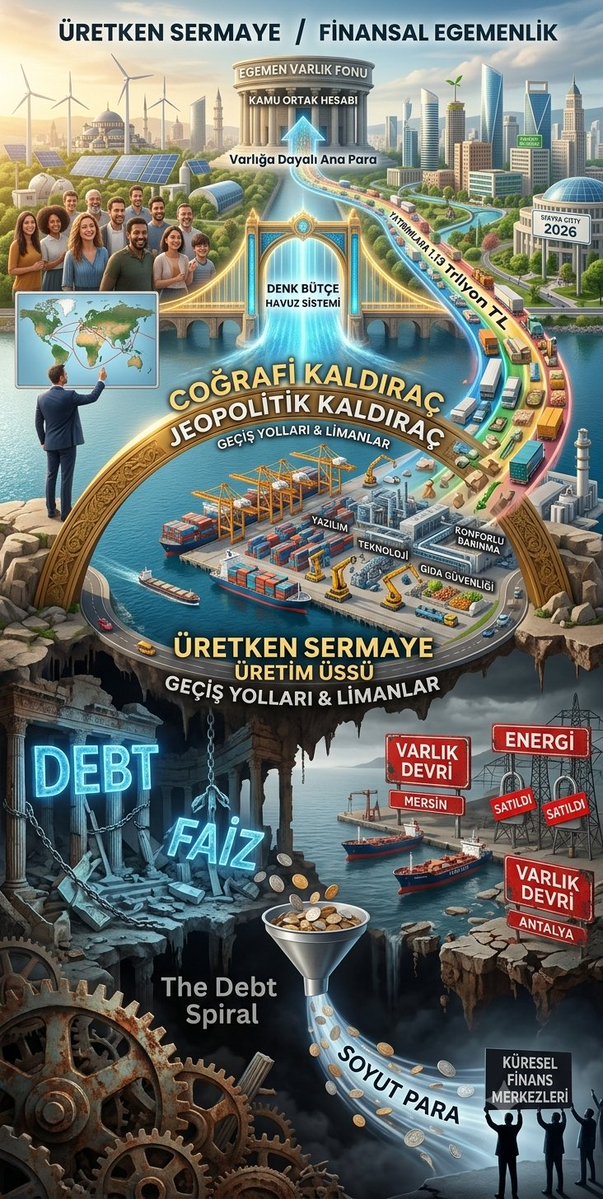 sduslu's tweet photo. Türkiye ölçeğinde jeopolitiği olan bir devlet için finansal egemenlik; bütçe açıklarını kapatmak adına stratejik varlıkları özelleştirmekle veya spekülatif borçlanma yöntemleriyle sürdürülemez. https://t.co/XVeK9CKG86