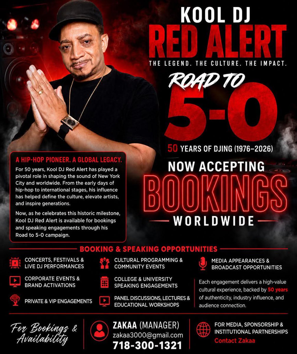 Unique_Heat's tweet photo. Kool DJ Red Alert: The man has achieved 50 years of DJ'ing and representing Hip Hop culture. He's now available for worldwide bookings. Contact: zakaa3000@gmail.com or +1 (718) 300-1321 #Yeeeeeeeeeeeeeeah https://t.co/it3omZv74f